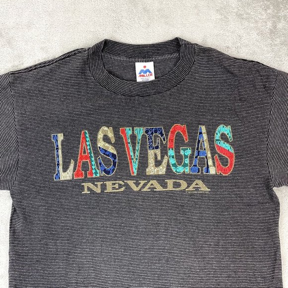 Vintage 90's Single Stitch Las Vegas Nevada Pinstriped Short Sleeve T-Shirt USA - Picture 3 of 9